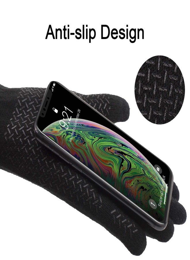 ViGrace Winter Touchscreen Gloves for Men & Women with 3 Fingers Dual-layer Touch Screen Warm Lined Anti-Slip Thermal Knit Driving Texting Glove(Black, Large) - Image 3